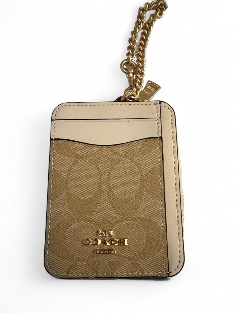 Coach Signature Zip Card Case in Tan and Cream - Picture 2 of 4